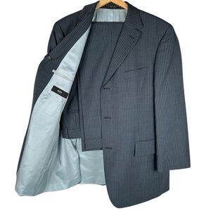 Hugo Boss Gray Pinstripe Virgin Wool Blazer Pants 2 Piece Suit Set Mens Size 42S